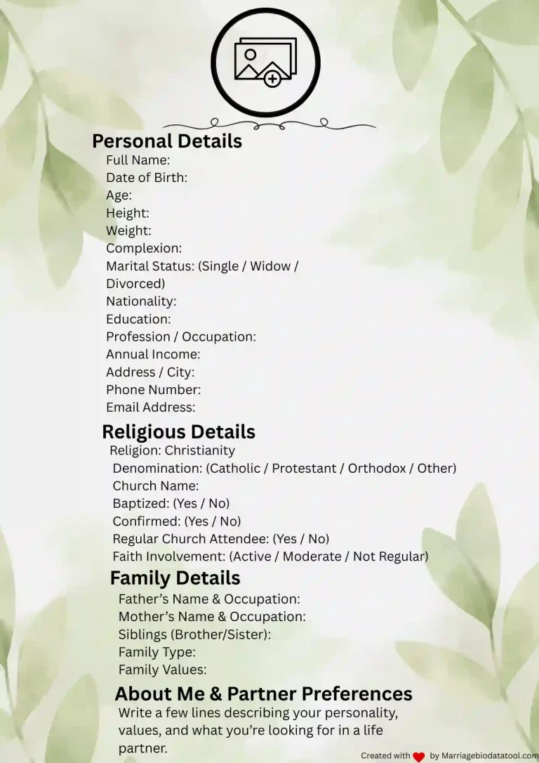 Template 3 Christian Marriage Biodata Format With Family Details