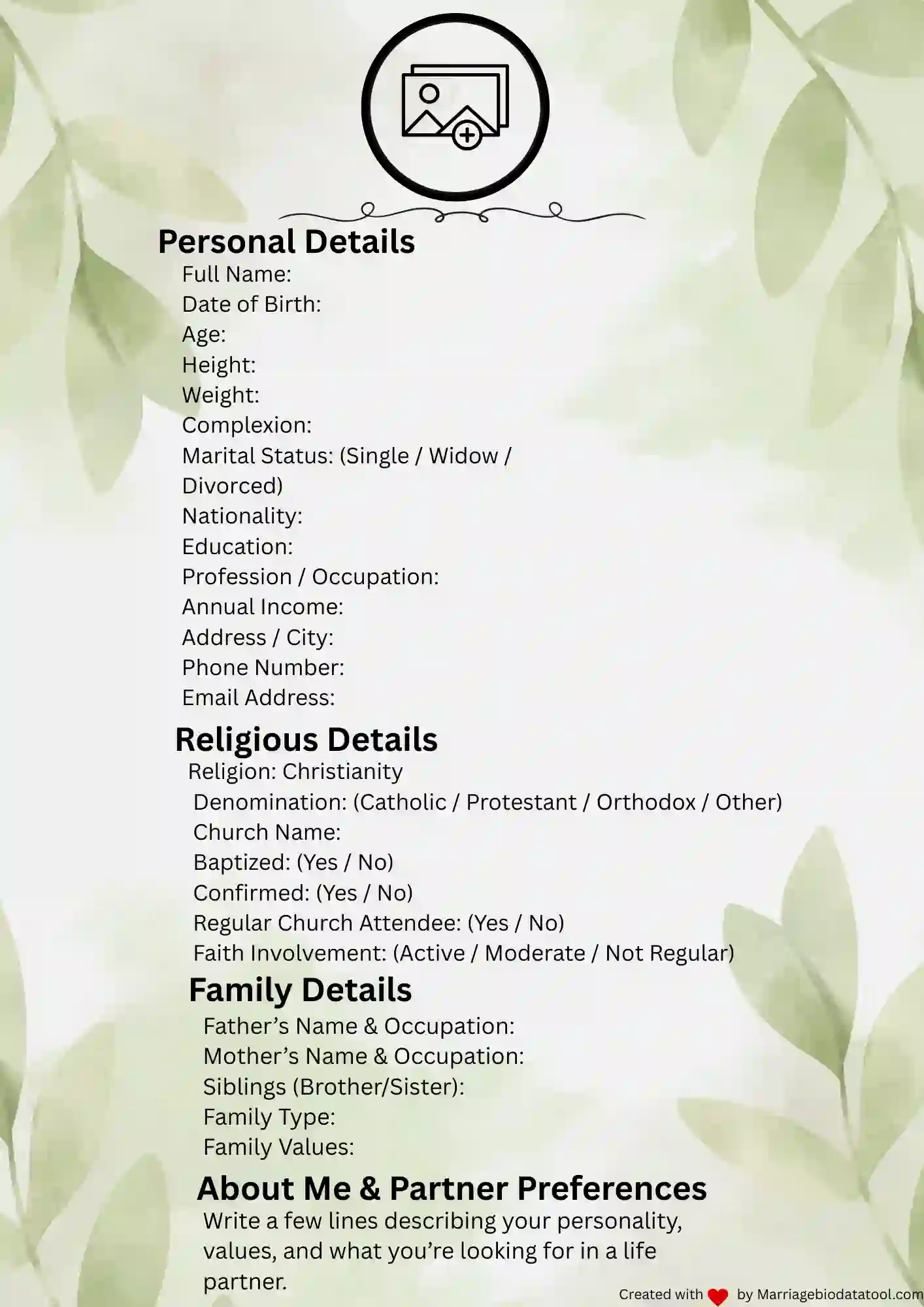 Christian Marriage Biodata Template 4 Preview