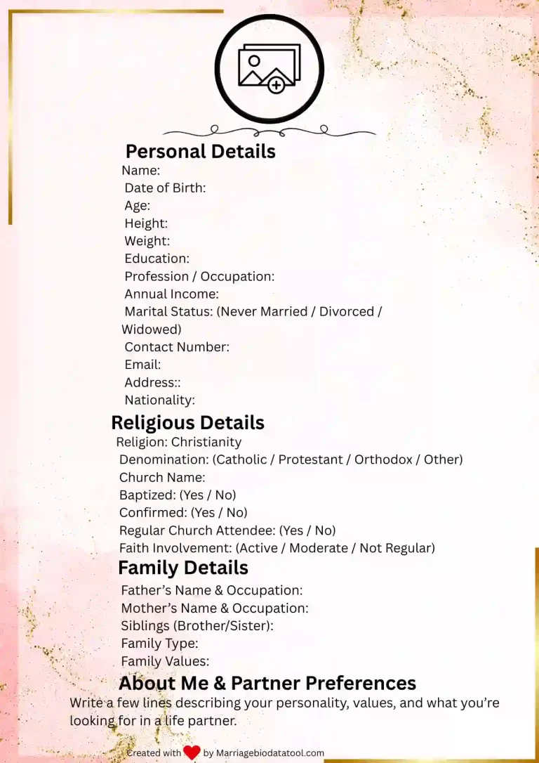 Template 2 Christian Marriage Biodata Format Traditional Style