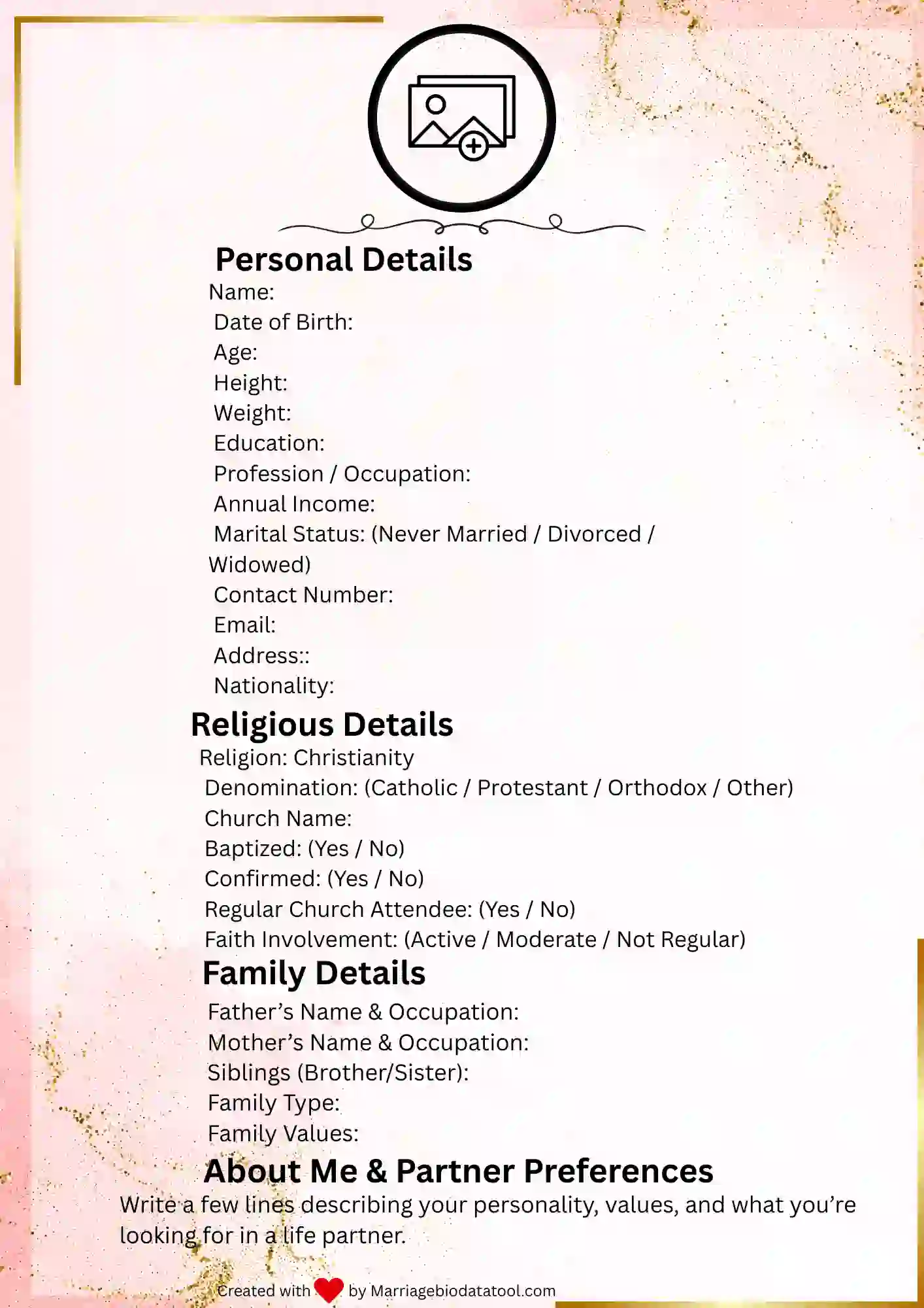 Christian Marriage Biodata Template 3 Preview