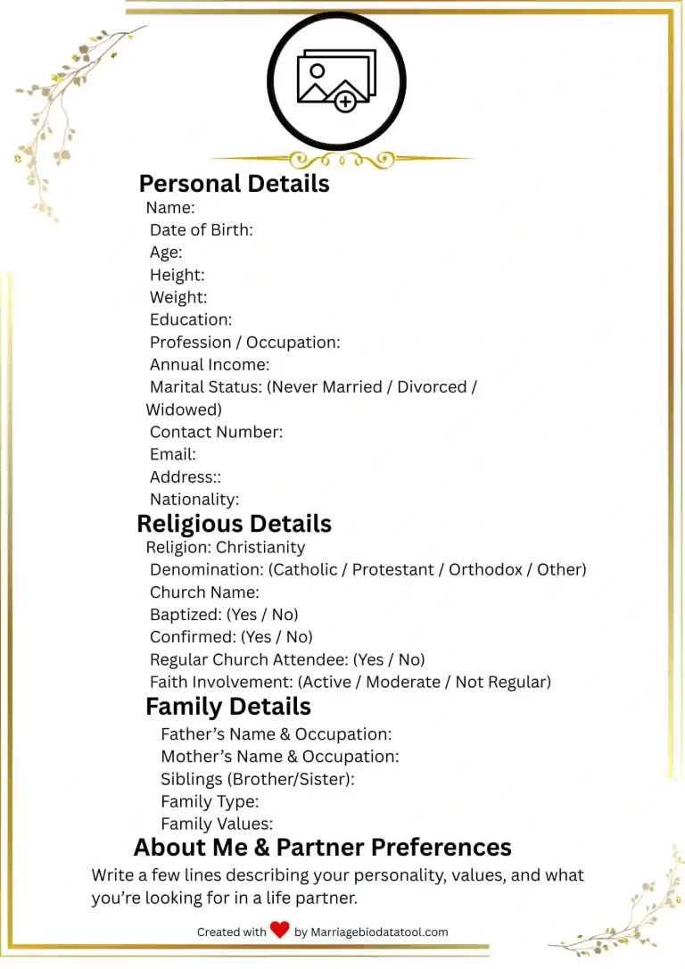 Template 4 Christian Marriage Biodata Professional Layout