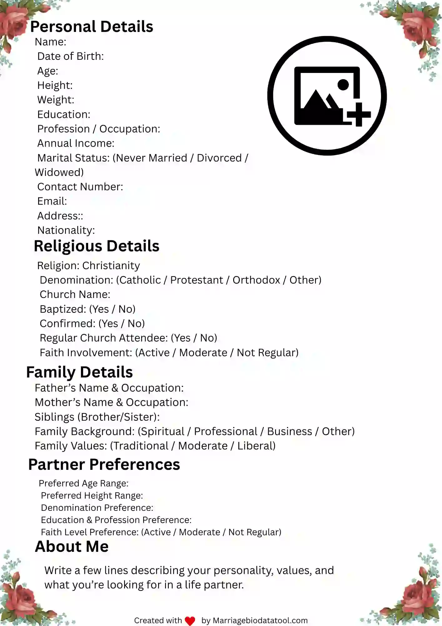 Christian Marriage Biodata Template 8 Preview