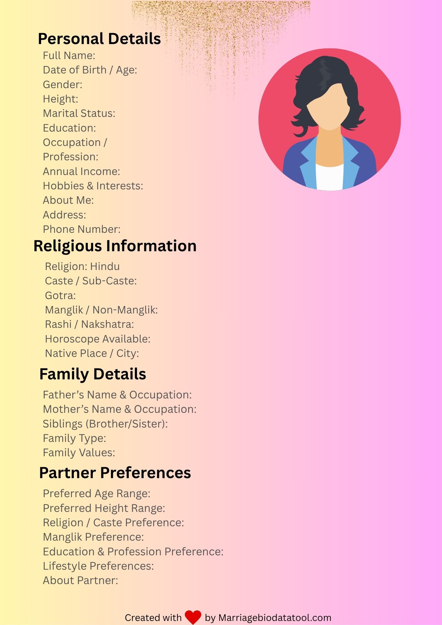 Hindu Girl Marriage Biodata Template 9 Preview