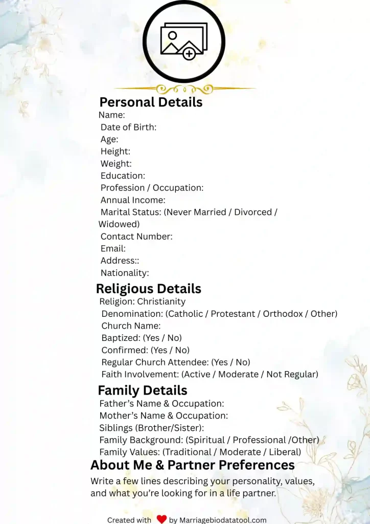 Template 6 Christian Marriage Biodata Format Unisex Template