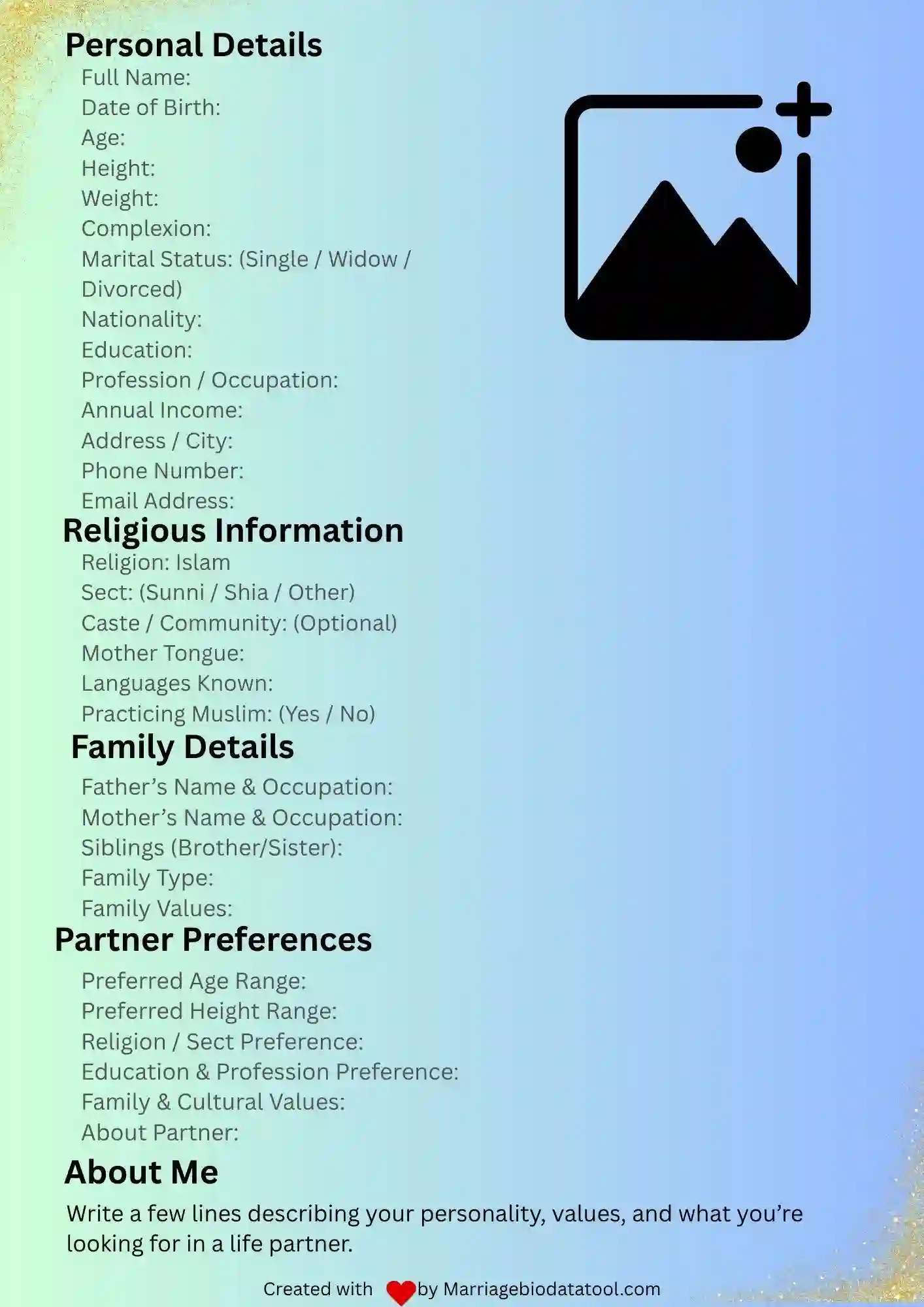 Muslim Marriage Biodata Template 4 Preview