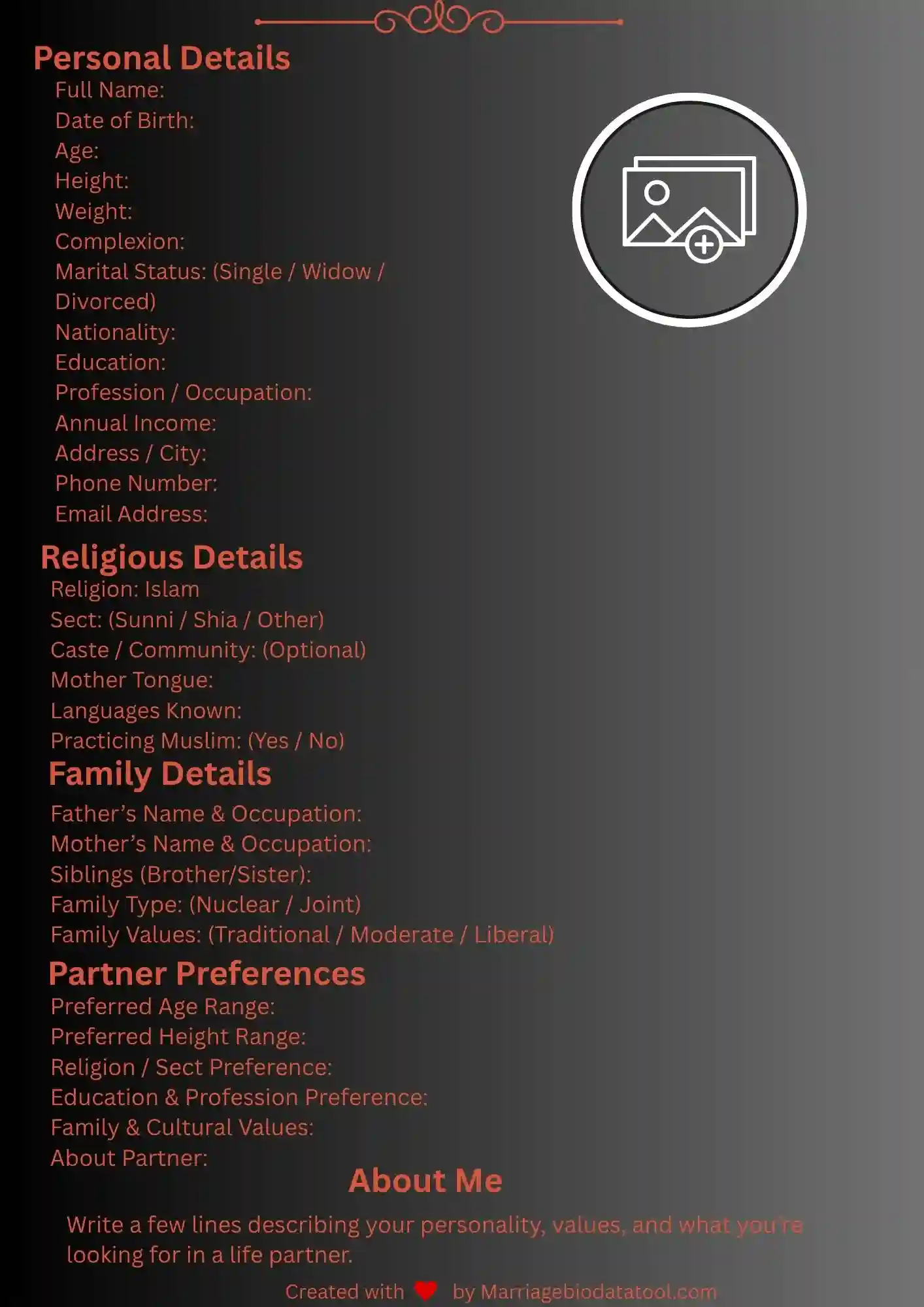Muslim Marriage Biodata Template 5 Preview