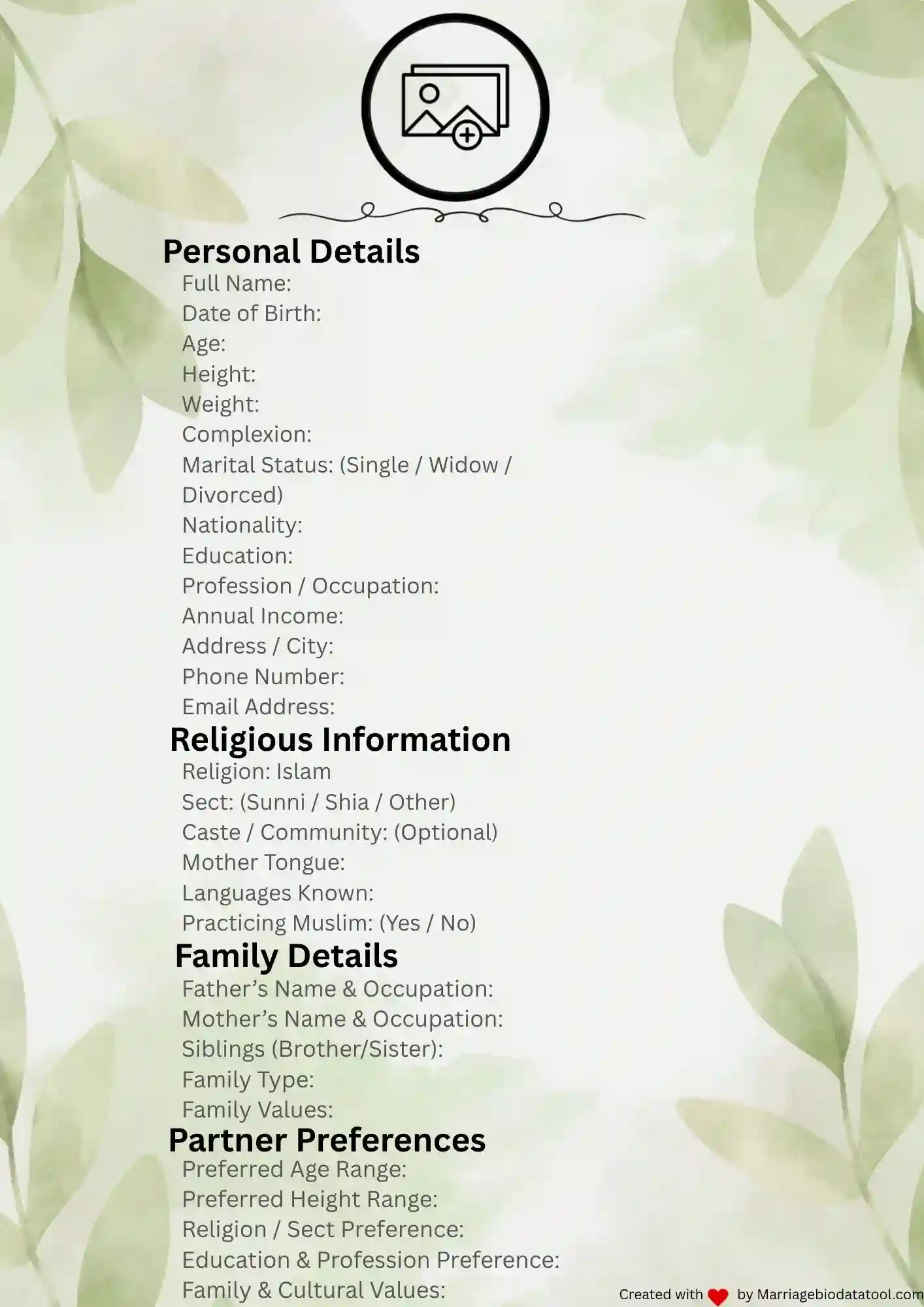 Muslim Marriage Biodata Template 7 Preview