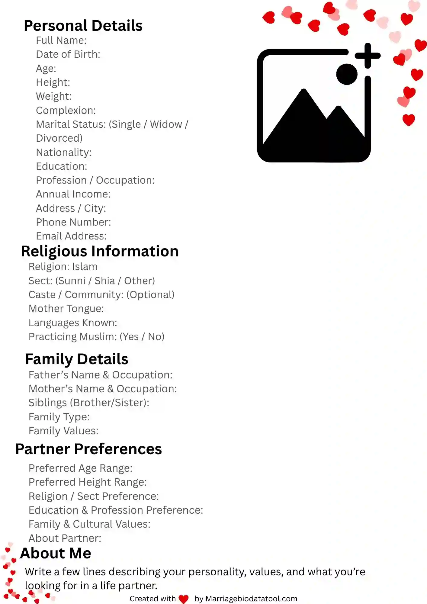 Muslim Marriage Biodata Template 8 Preview