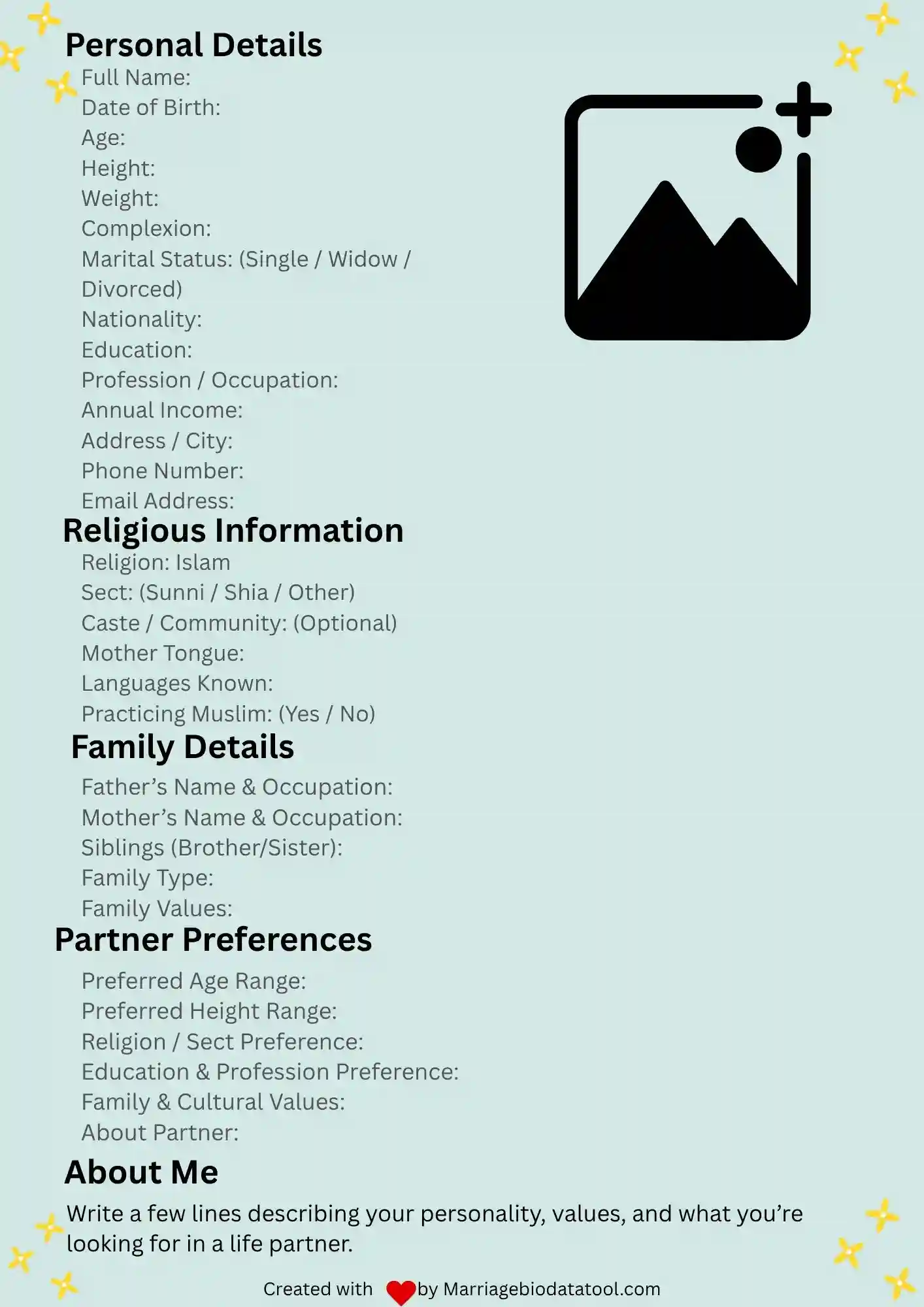 Muslim Marriage Biodata Template 9 Preview
