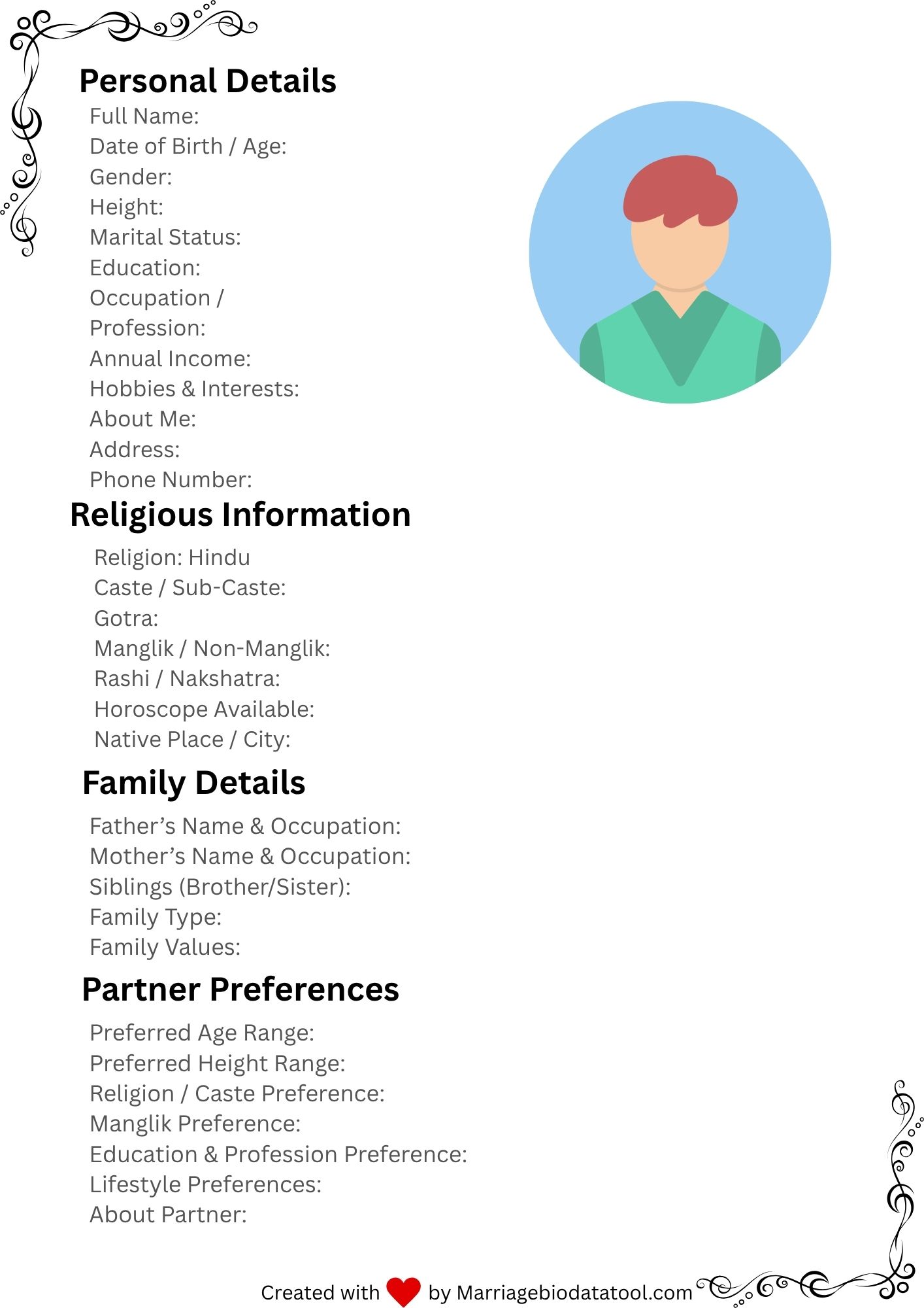 Hindu Boy Marriage Biodata Template 3 Preview