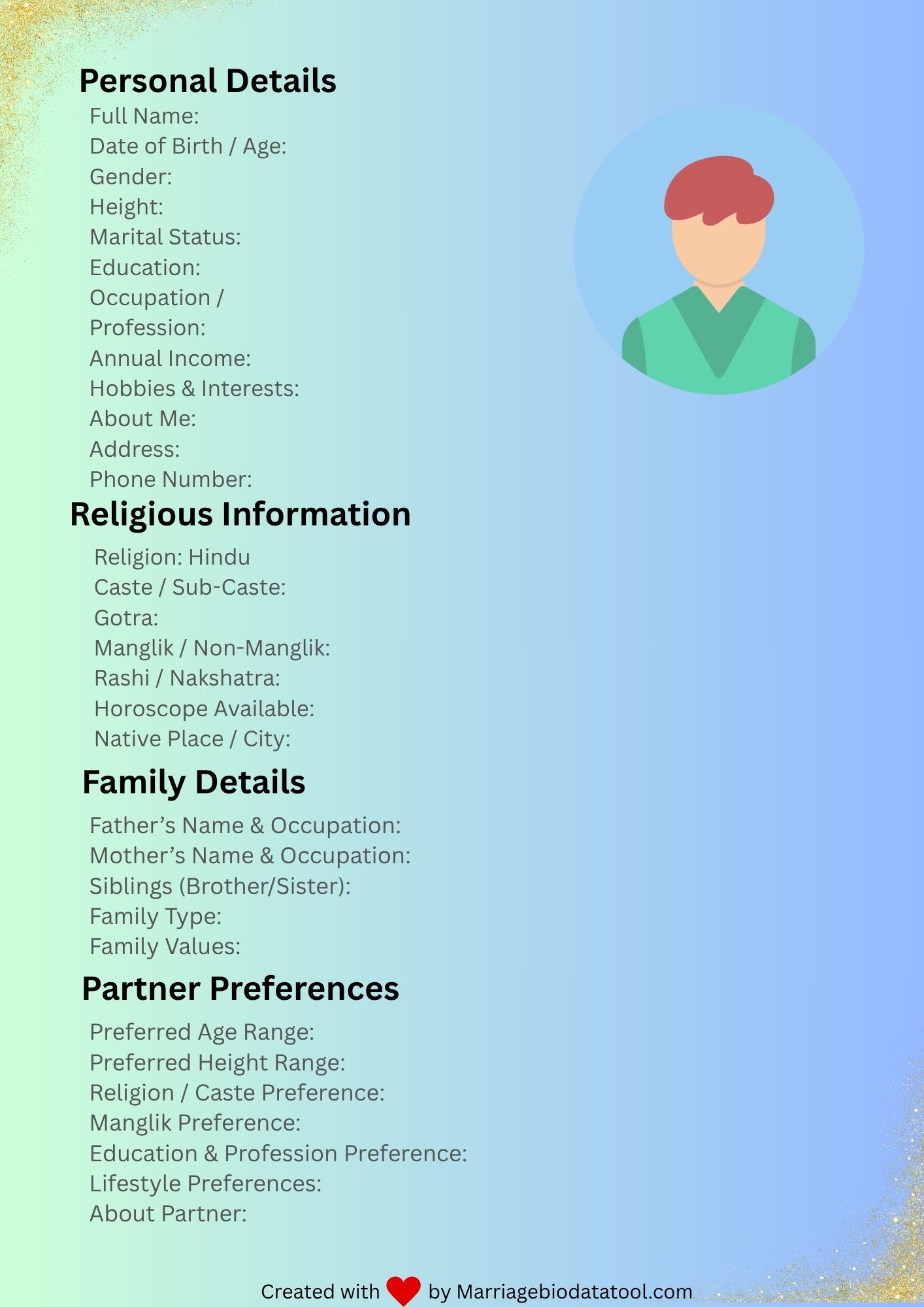Hindu Boy Marriage Biodata Template 4 Preview